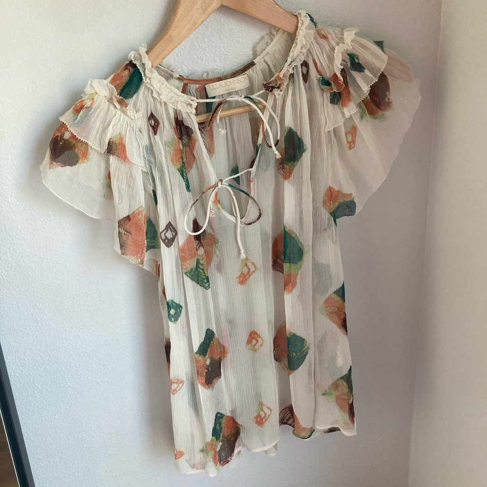 Ulla Johnson Marilyn Ruffle Sleeve Silk Chiffon Blouse 8